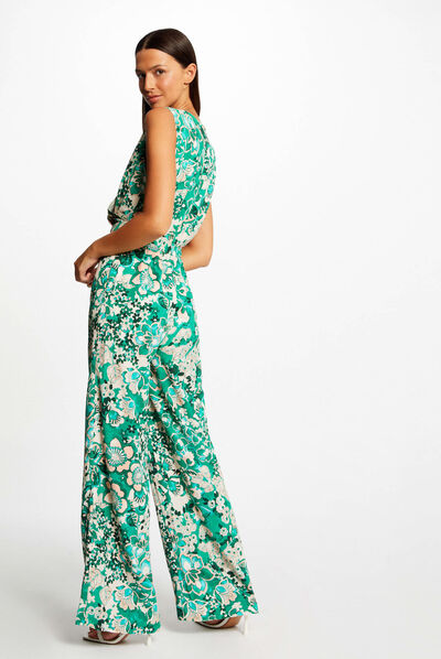 Jumpsuit wijde pijpen en plantenprint meerkleurig vrouw