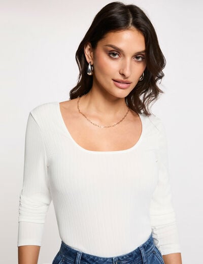 Body met lange mouwen en decollet&eacute; helder wit vrouw