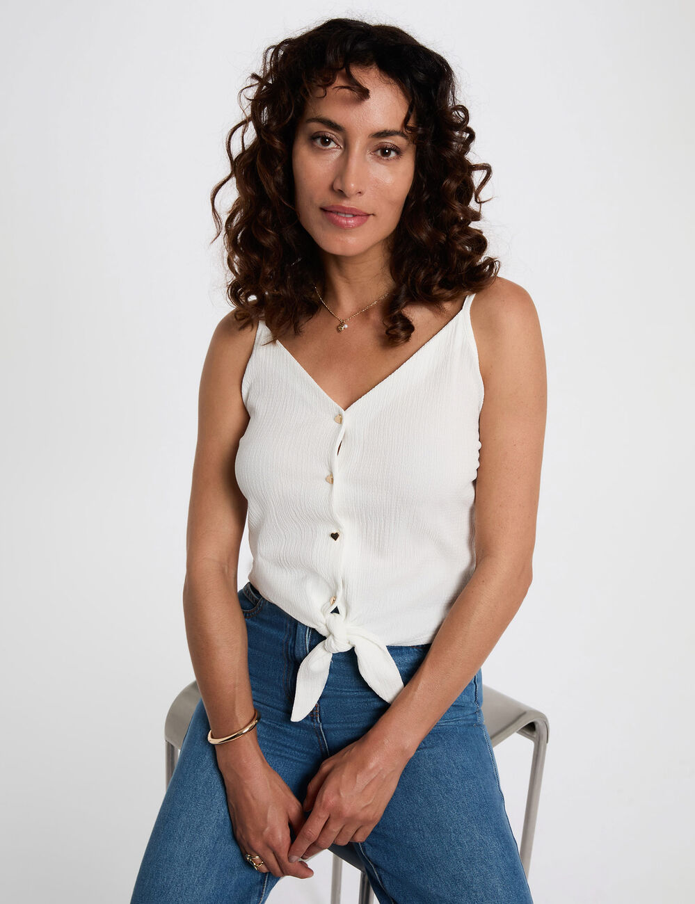 Débardeur bretelles fines blanc femme
