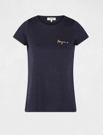 T-shirt manches courtes avec broderie marine femme
