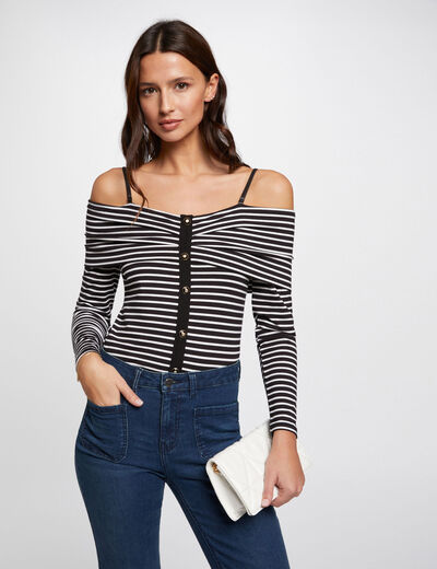 T-shirt manches longues rayé ivoire femme