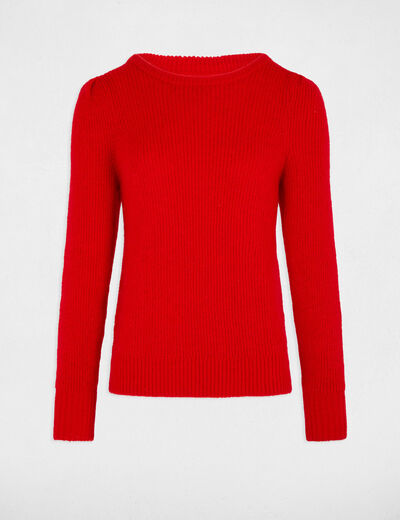 Pull col rond manches longues rouge femme