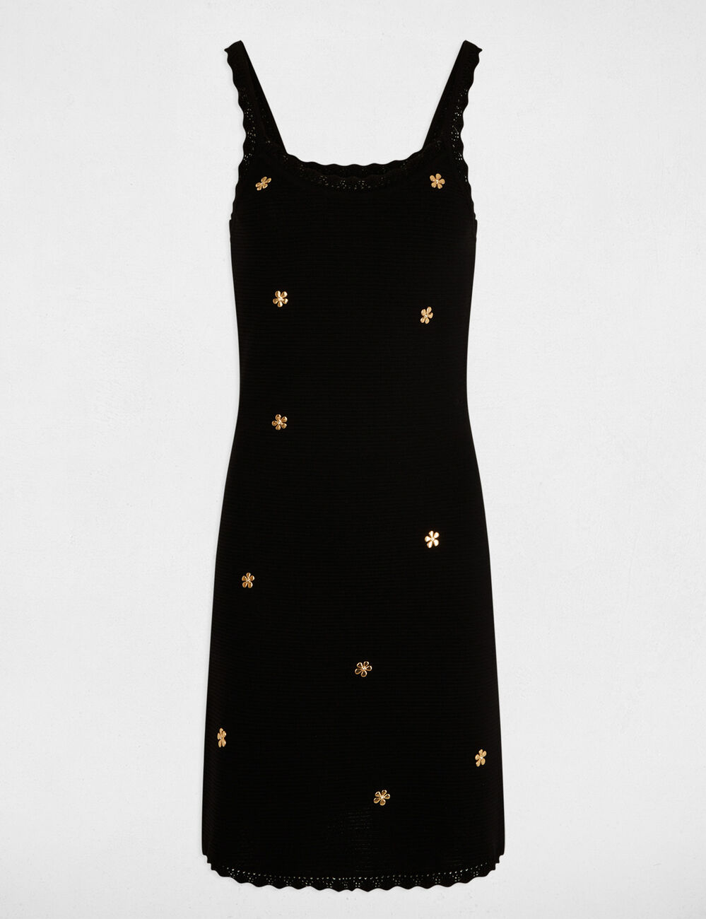 Korte gebreide jurk met vierkante hals zwart vrouw