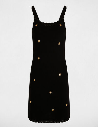 Robe tricot courte encolure carr&eacute;e noir femme