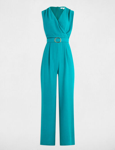 Jumpsuit met wijde pijpen en gespdetail turkooisblauw vrouw