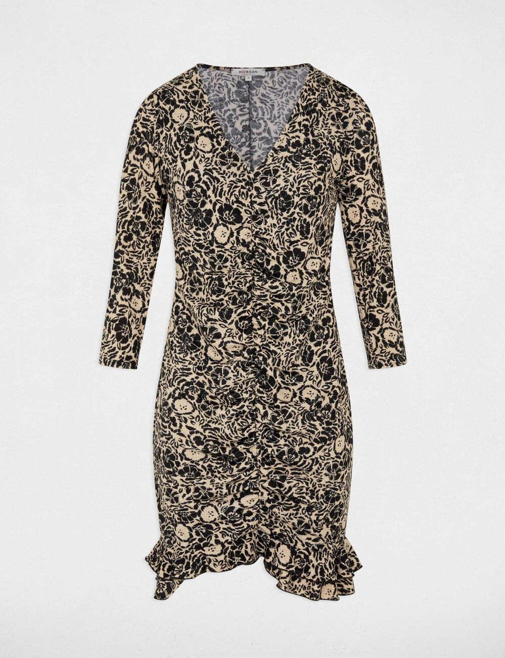 Jurk met V-hals van tricot meerkleurig vrouw