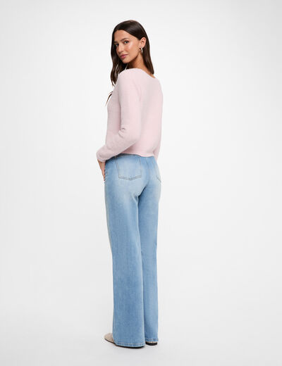 Gilet col en V rose pastel femme