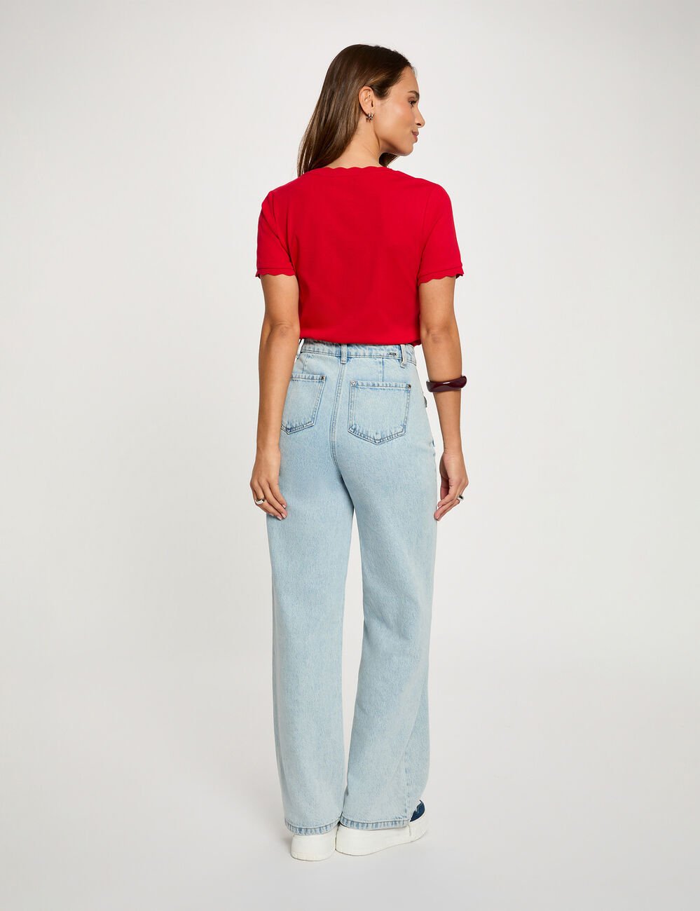 Getailleerd V-hals T-shirt rood vrouw