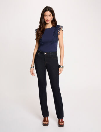 Jean droit taille haute denim brut femme
