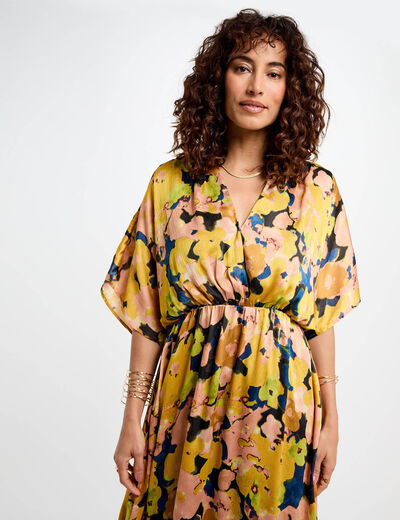 Rechte midi-jurk met bloemenprint meerkleurig vrouw