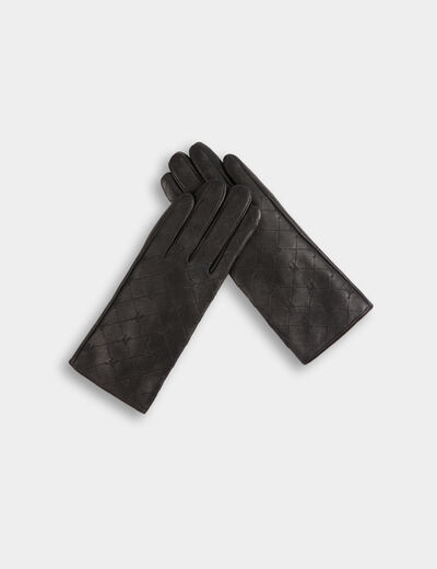 Gants similicuir monogramme noir femme