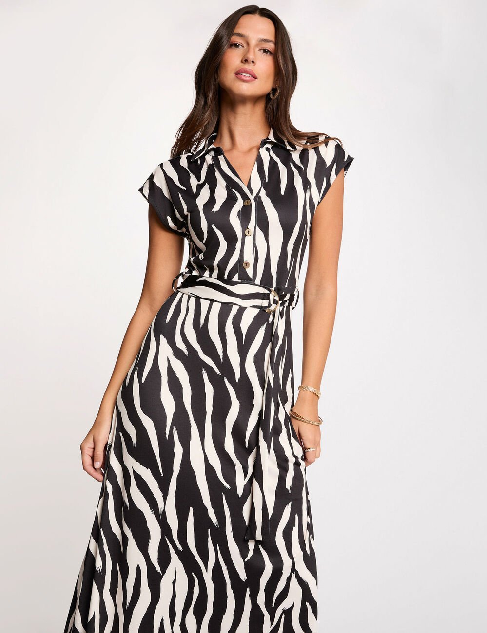 Robe longue col &agrave; revers multicolore femme