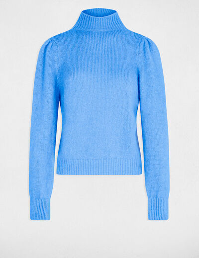 Pull col montant bleu femme