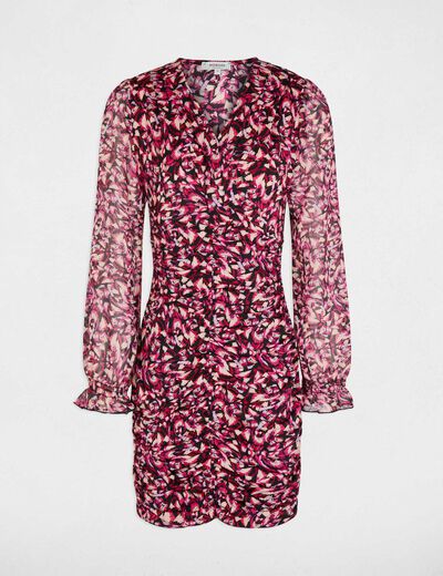 Robe cache-coeur manches 3/4 multicolore femme