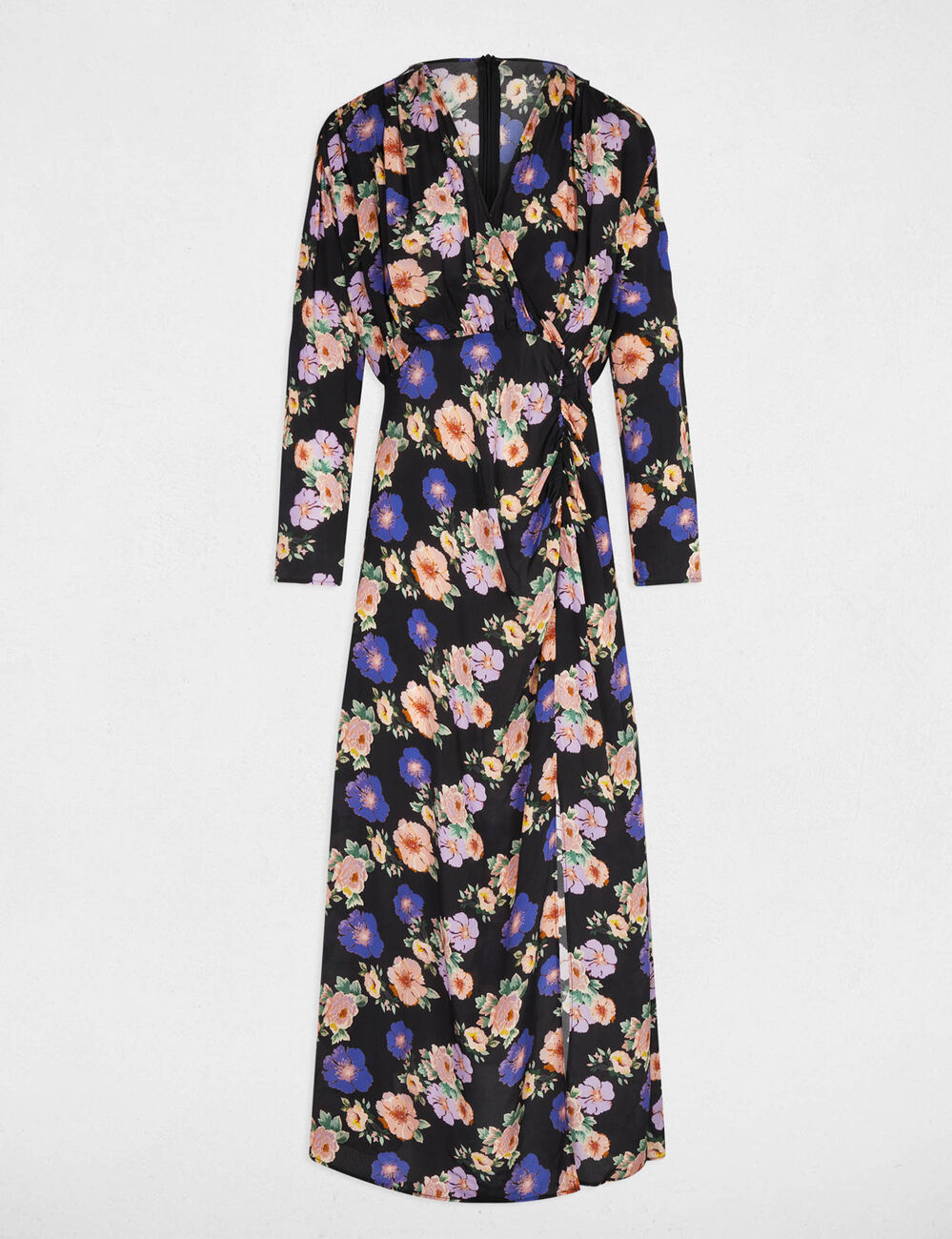 Lange satijnen jurk meerkleurig vrouw