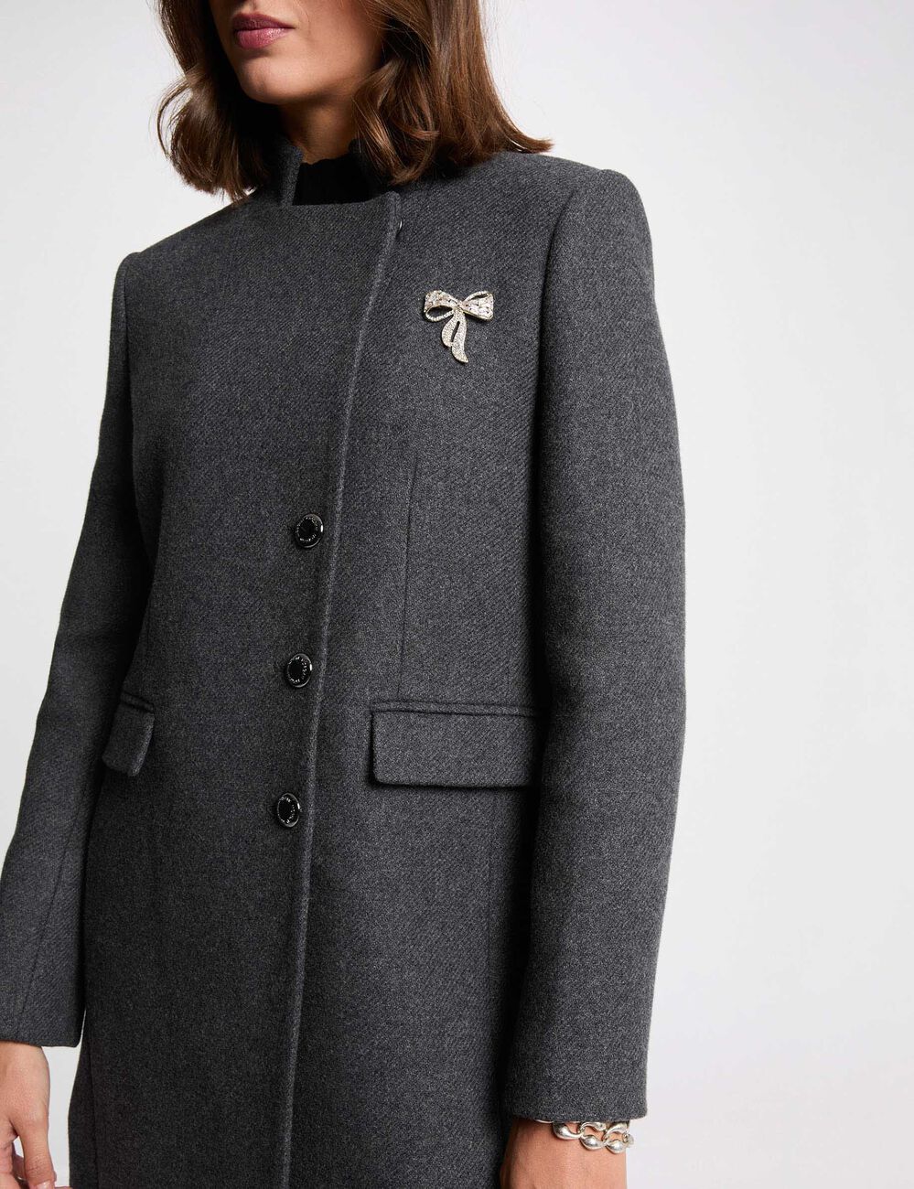 Manteau cintré bouclette gris foncé femme
