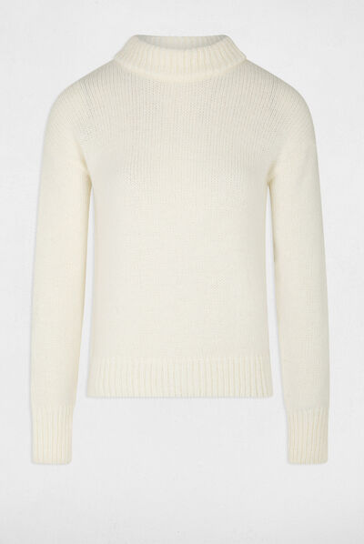 Pull manches longues col montant ivoire femme