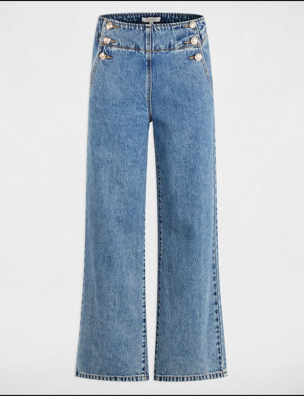 Hoge taille bootcut jeans dubbel stone washed denim vrouw