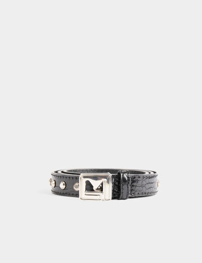 Ceinture croco et clous noir femme