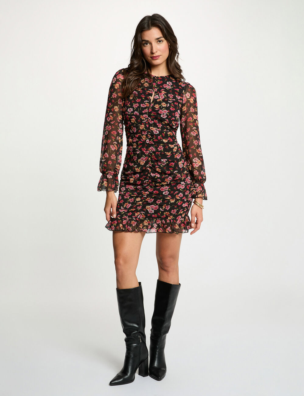 Robe courte ajust&eacute;e multicolore femme