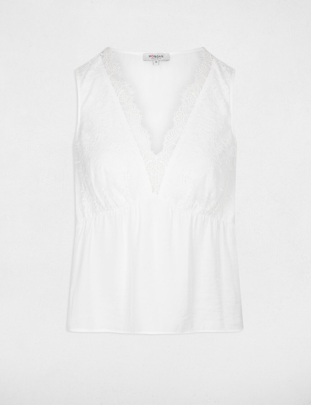 Top sans manches à dentelle ecru femme