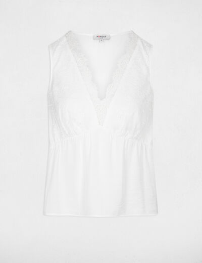 Top sans manches à dentelle ecru femme