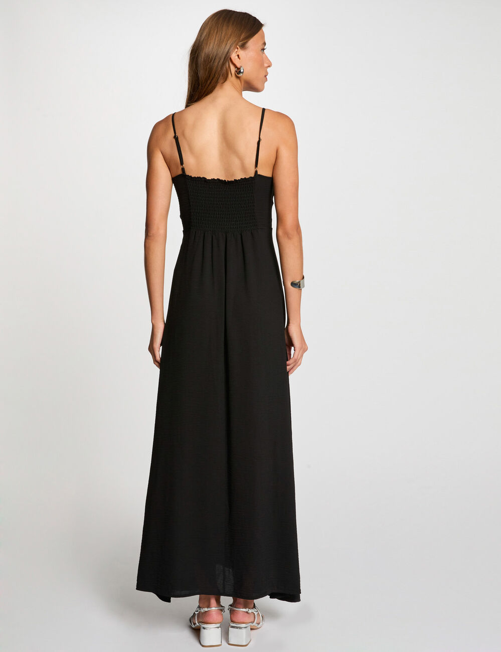 Lange rechte jurk met split zwart vrouw