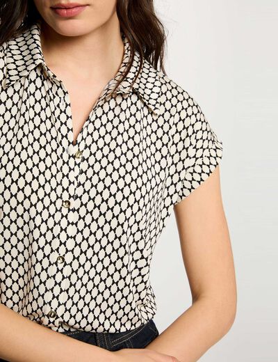 Chemise satin&eacute;e col &agrave; revers ivoire femme