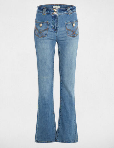 Bootcut broek met borduursels stone washed denim vrouw