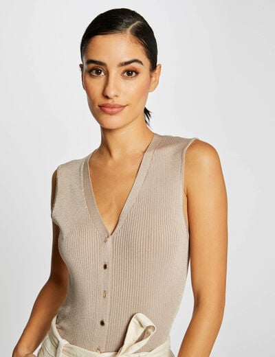 Pull débardeur en tricotage en côte mastic femme