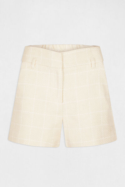 Short droit taille haute à carreaux ivoire femme