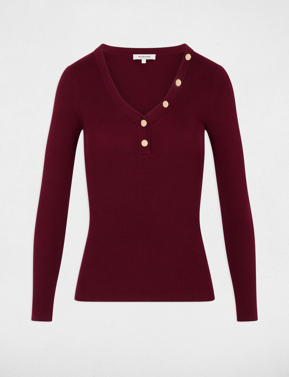 Pull col v ajust&eacute; bordeaux femme