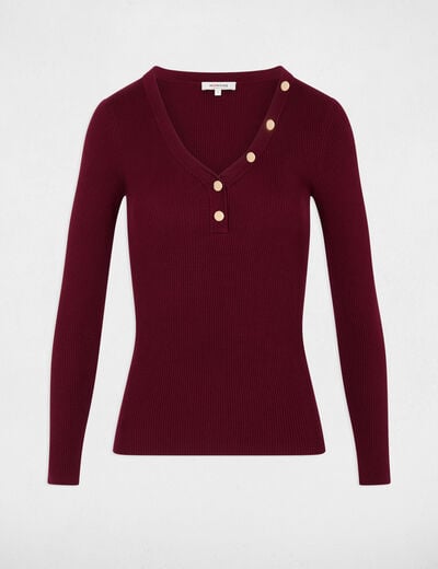 Pull col v ajust&eacute; bordeaux femme