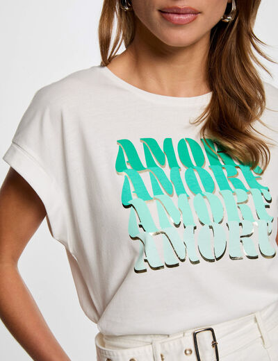 T-shirt met opschrift helder wit vrouw