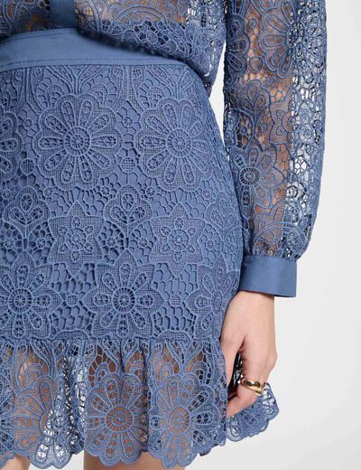 Korte kanten rok met volants bleu gris vrouw