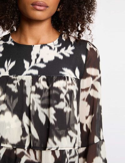T-shirt voile imprimé noir femme