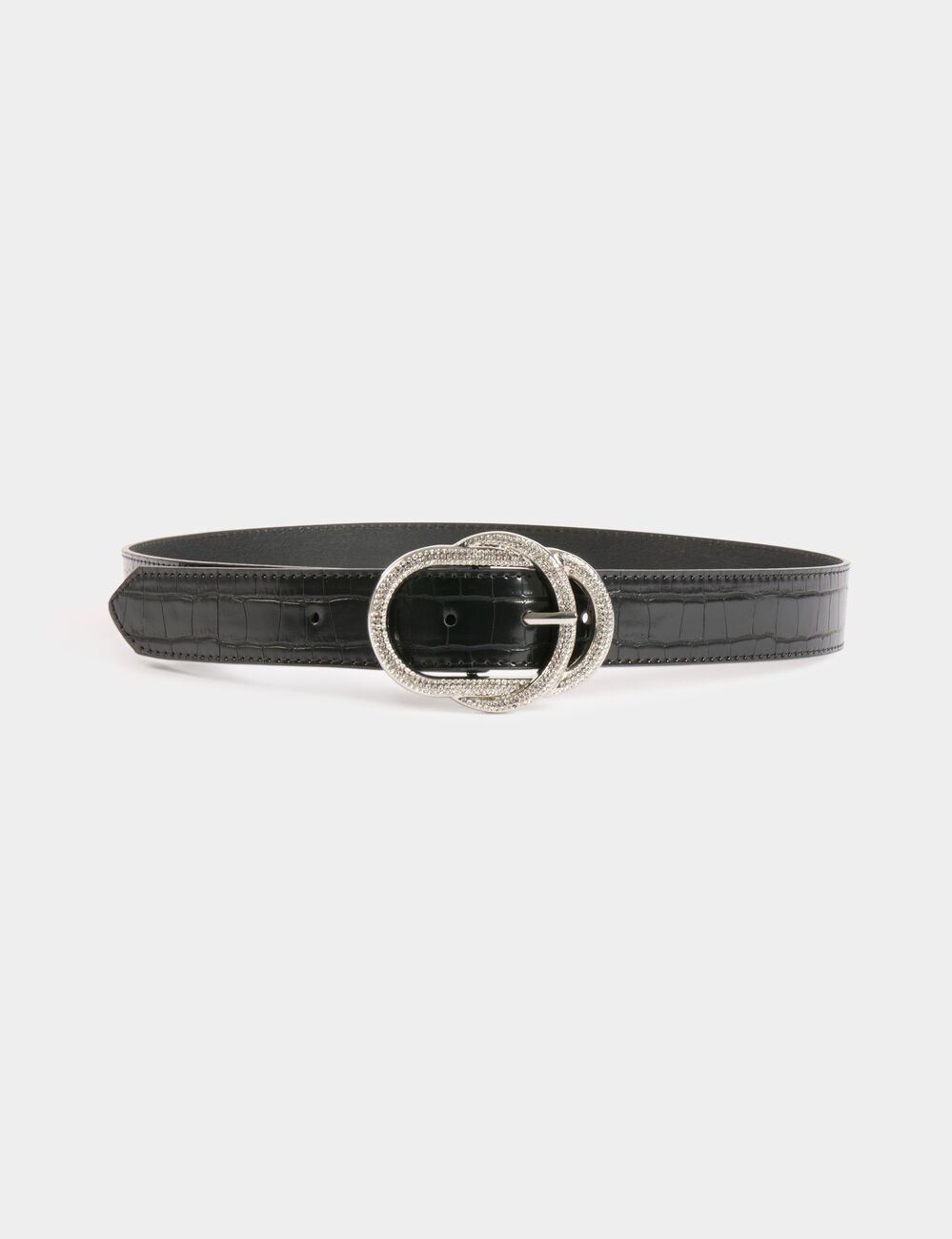 Ceinture croco boucle strass noir femme
