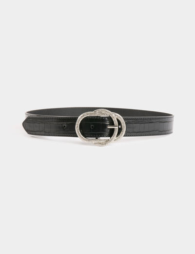 Ceinture croco boucle strass noir femme
