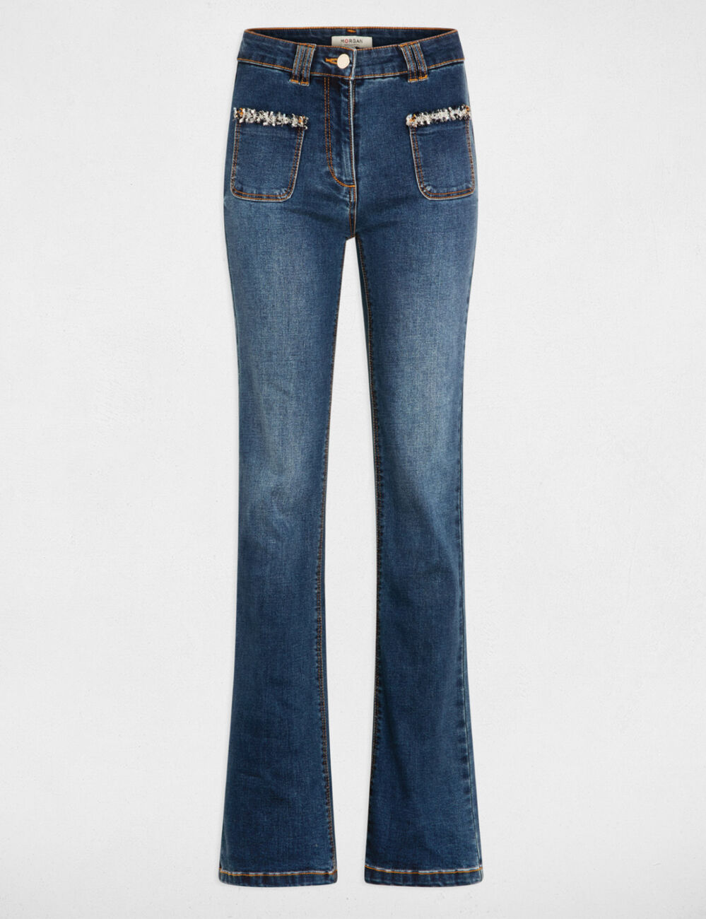 Bootcut jeans met franje details stone washed denim vrouw