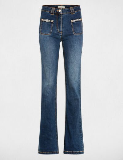 Bootcut jeans met franje details stone washed denim vrouw
