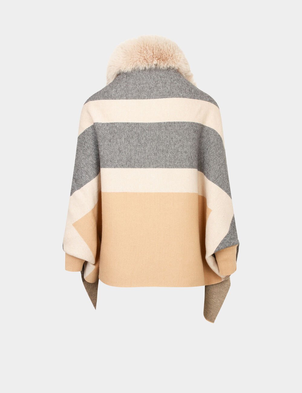 Poncho à détails imitation fourrure sable femme