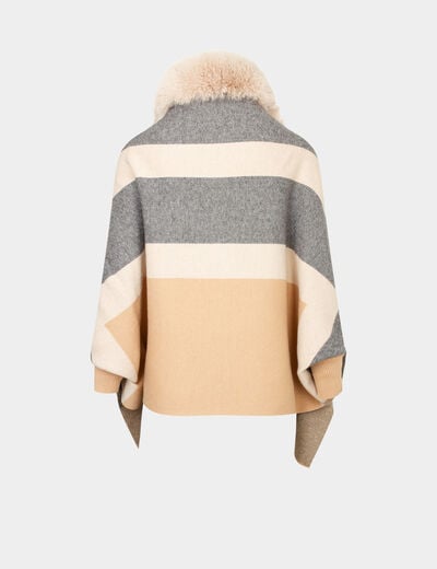 Poncho à détails imitation fourrure sable femme
