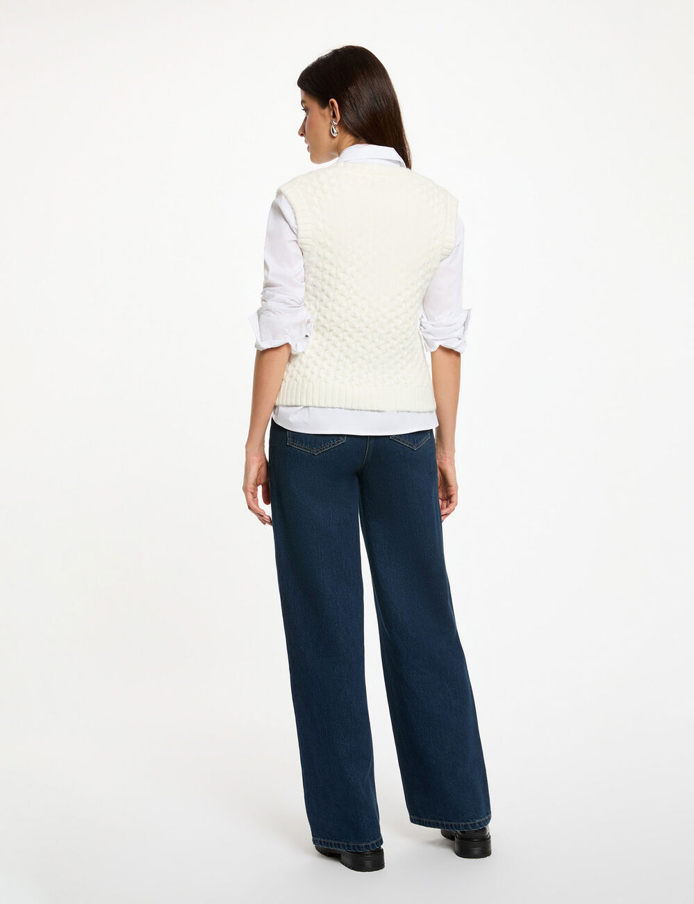 Pull sans manches blanc femme