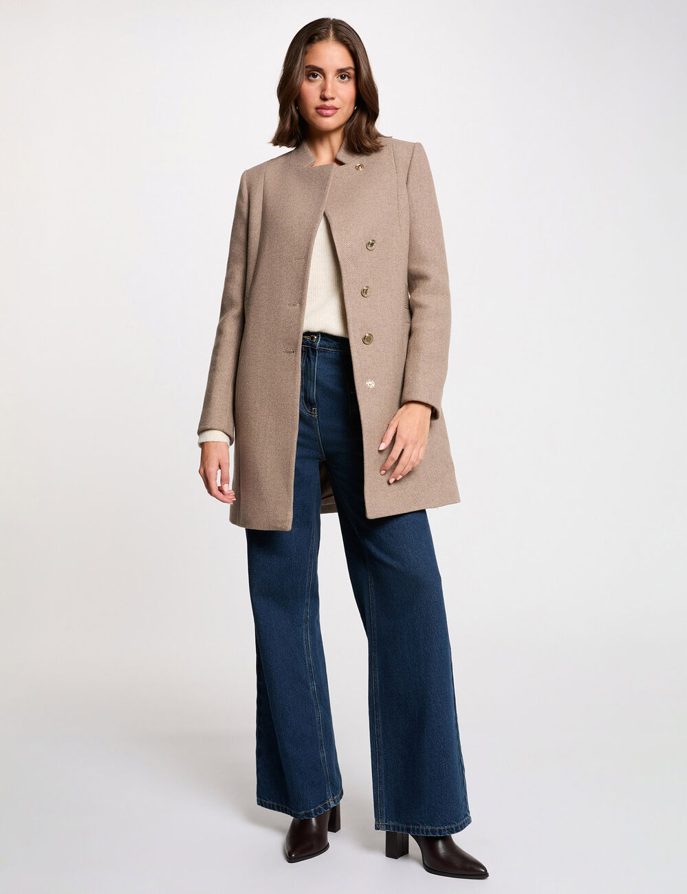 Manteau ajusté strass beige femme