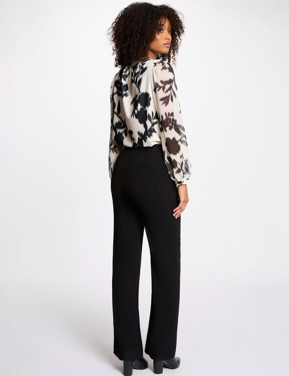 T-shirt van voile met lange mouwen helder wit vrouw