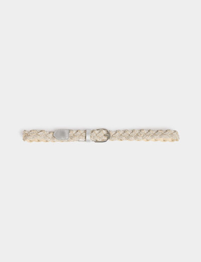 Ceinture tressée strass couleur argent femme