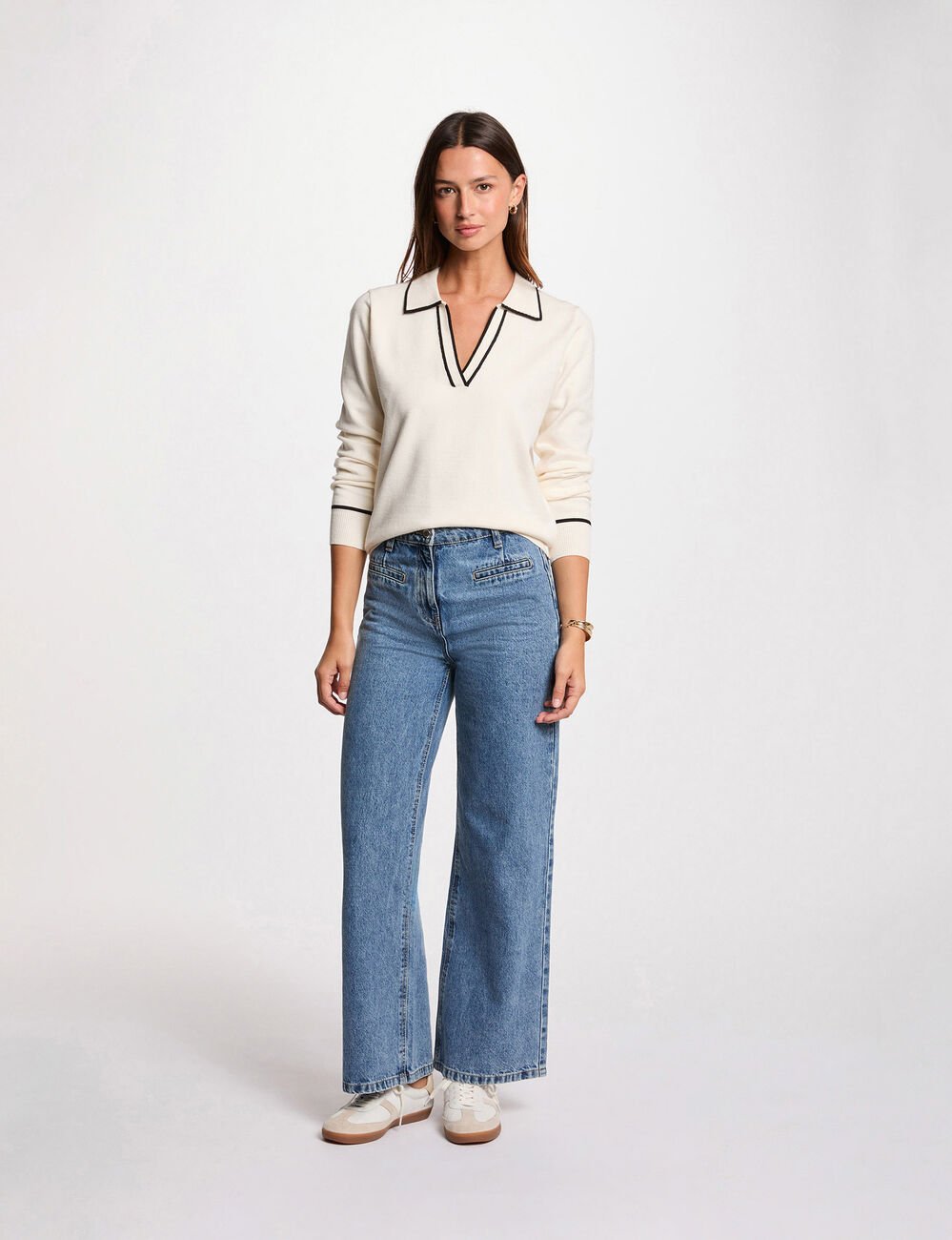 Pull col polo ivoire femme