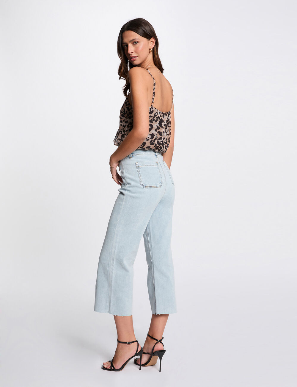7/8 broek met wijde pijpen gebleekt denim vrouw
