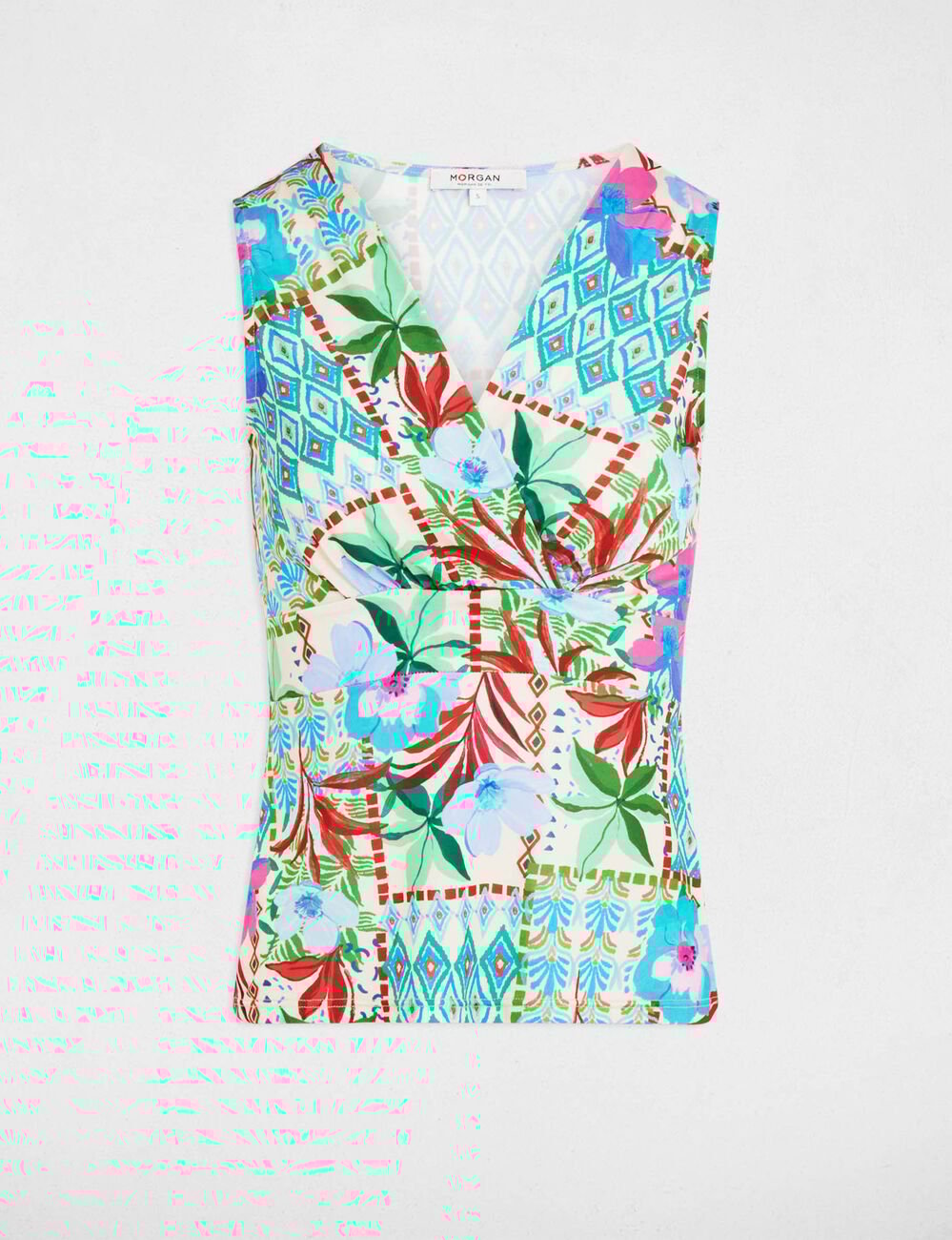 Nauwsluitend mouwloos T-shirt meerkleurig vrouw