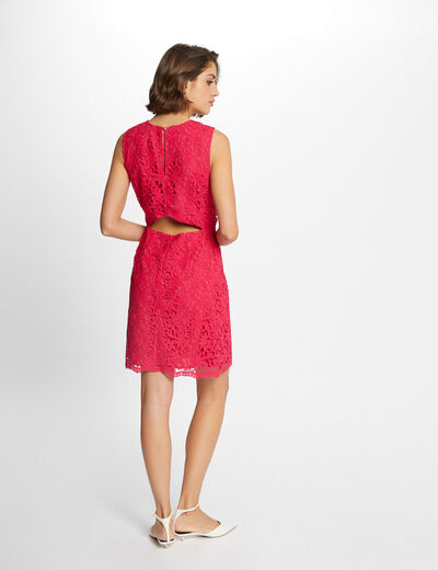 Robe courte droite dentelle framboise femme